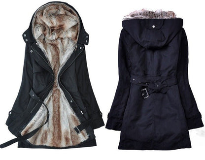 Desavio - Schlanker Kunstpelzmantel für Frauen mit Kapuze