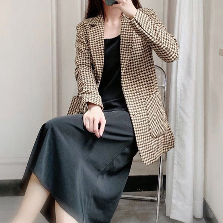 WOLF Lässiger karierter Gürtel Übergröße-Blazer