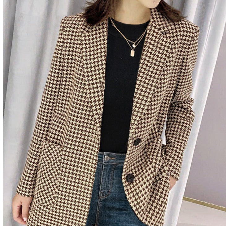 WOLF Lässiger karierter Gürtel Übergröße-Blazer
