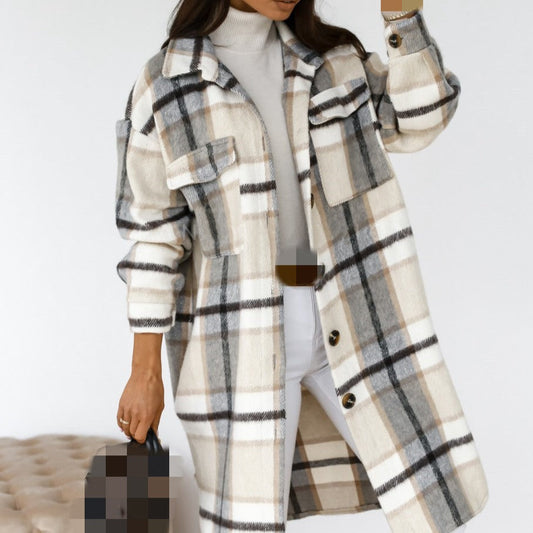 WOLF Hours of Joy Karierter Wollmantel