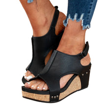 Lade das Bild in den Galerie-Viewer, WOLF Kork Plattform Keile Slingback Knöchel Schnalle Riemen Sandalen
