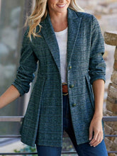 Lade das Bild in den Galerie-Viewer, WOLF Mode Street Plaid Patchwork Schnalle Turn-back Kragen Oberbekleidung
