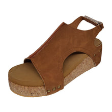 Lade das Bild in den Galerie-Viewer, WOLF Kork Plattform Keile Slingback Knöchel Schnalle Riemen Sandalen
