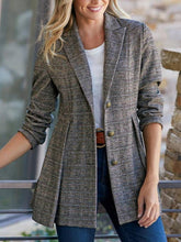 Lade das Bild in den Galerie-Viewer, WOLF Mode Street Plaid Patchwork Schnalle Turn-back Kragen Oberbekleidung
