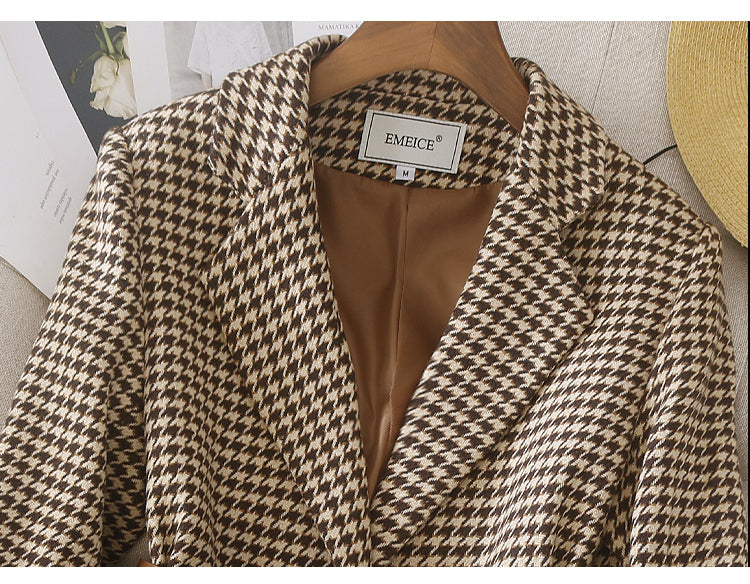 WOLF Lässiger karierter Gürtel Übergröße-Blazer