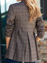Lade das Bild in den Galerie-Viewer, WOLF Mode Street Plaid Patchwork Schnalle Turn-back Kragen Oberbekleidung
