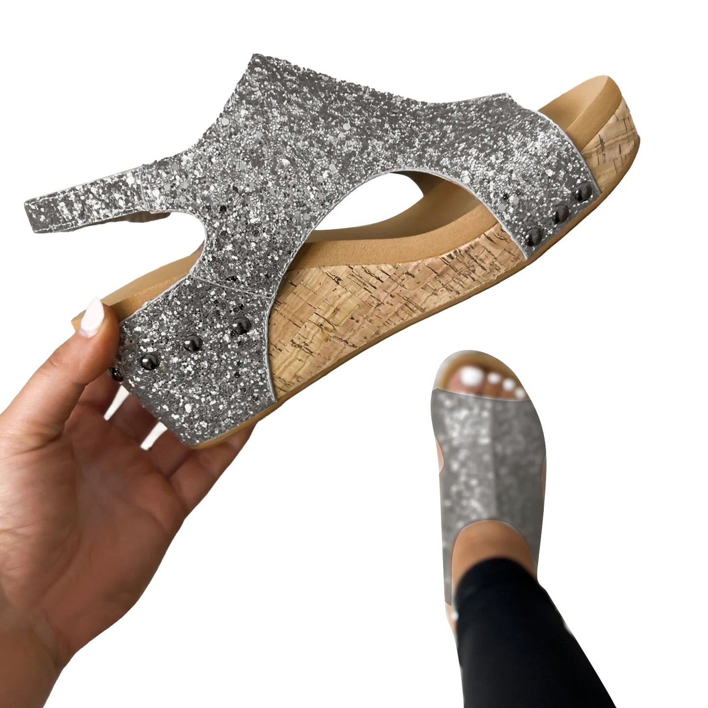 WOLF Kork Plattform Keile Slingback Knöchel Schnalle Riemen Sandalen