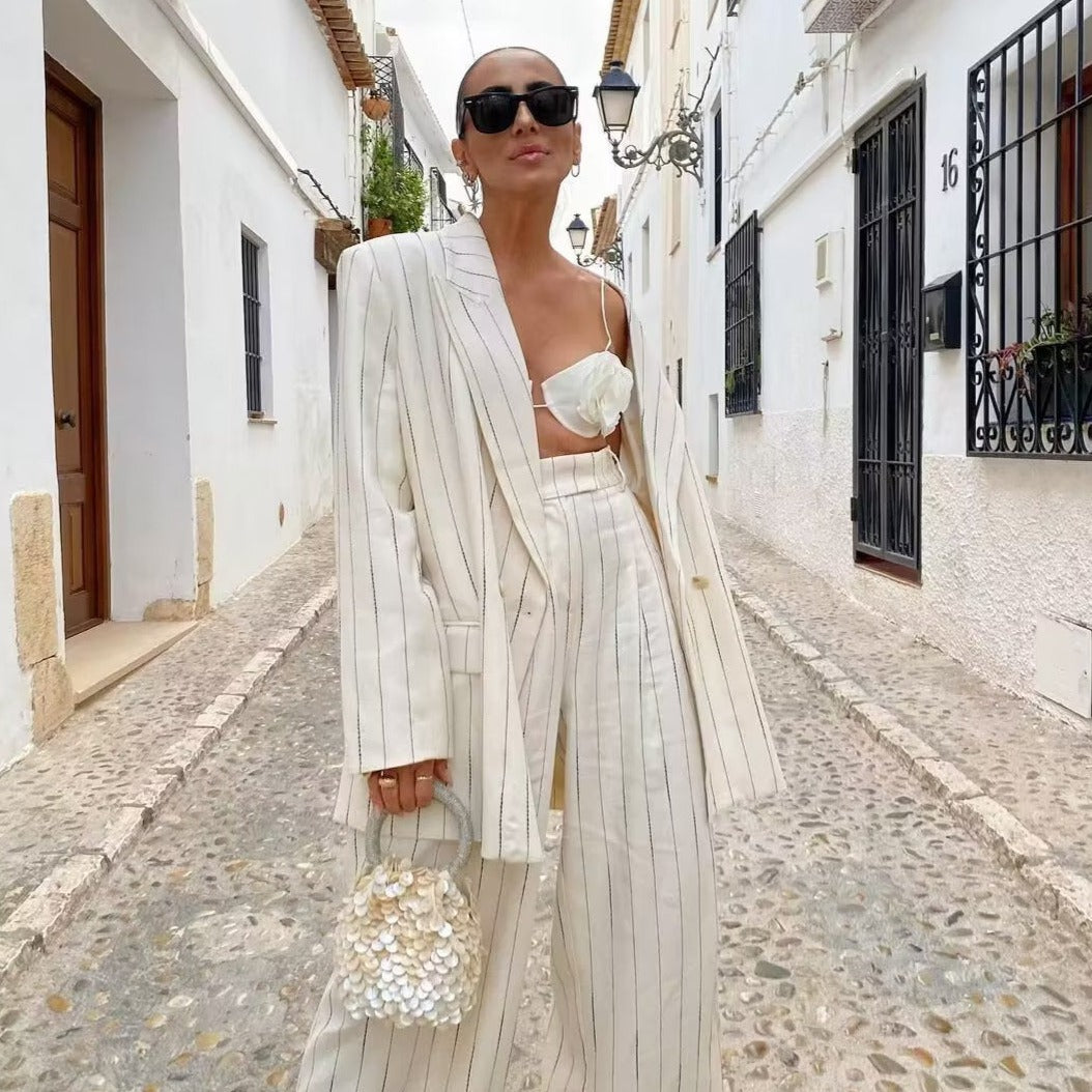 WOLF Hohe Straße Gestreifte Übergrößen Blazer