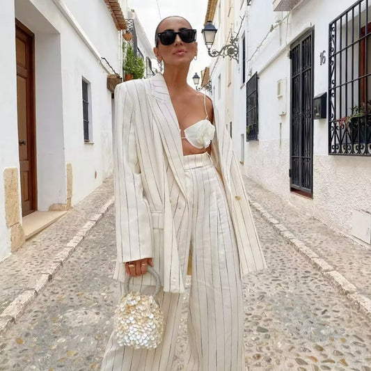 WOLF Hohe Straße Gestreifte Übergrößen Blazer