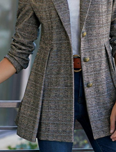 Lade das Bild in den Galerie-Viewer, WOLF Mode Street Plaid Patchwork Schnalle Turn-back Kragen Oberbekleidung
