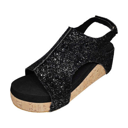 WOLF Kork Plattform Keile Slingback Knöchel Schnalle Riemen Sandalen