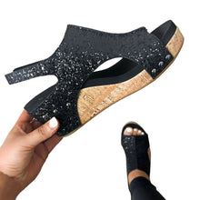 Lade das Bild in den Galerie-Viewer, WOLF Kork Plattform Keile Slingback Knöchel Schnalle Riemen Sandalen
