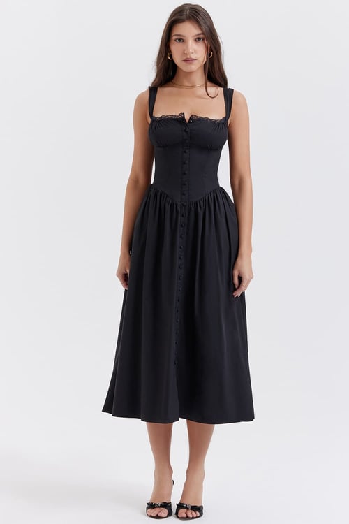 ChicAzure Schwarzes Midi Sommerkleid