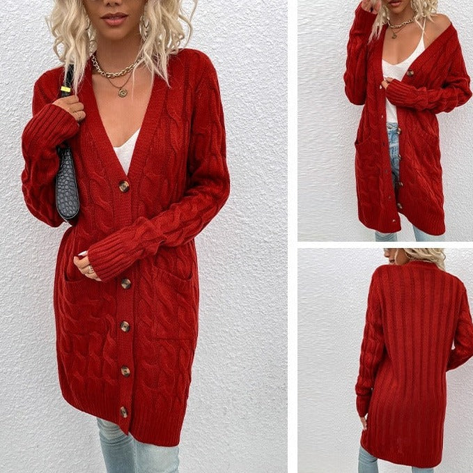 WOLF Lässig Locker Lang Ärmel Gestrickt Mäntel