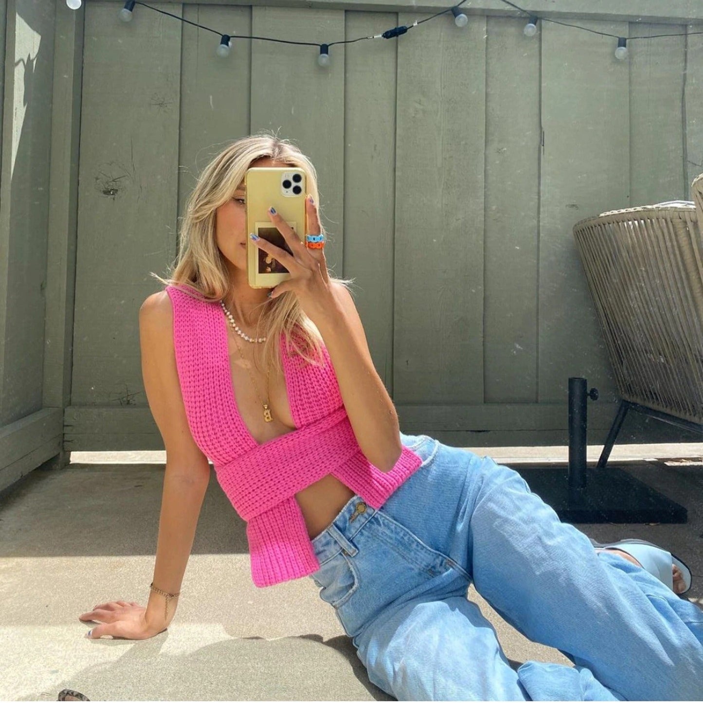 WOLF Ärmelloser Strickpullover mit Kapuze