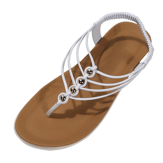 WOLF Mit Perlen besetzte dünne Riemen böhmische Zehenstegsandalen