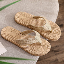 Lade das Bild in den Galerie-Viewer, Urlaub Hausschuhe für Frauen, Leinen Blume Dekor Flip Flops
