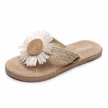 Lade das Bild in den Galerie-Viewer, Urlaub Hausschuhe für Frauen, Leinen Blume Dekor Flip Flops
