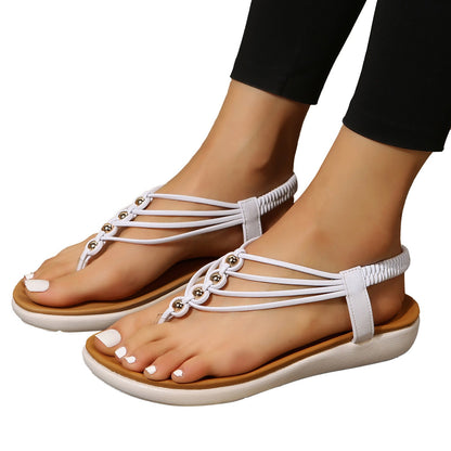 WOLF Mit Perlen besetzte dünne Riemen böhmische Zehenstegsandalen