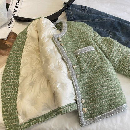 WOLF Kurze Tweed-Winterjacke in Federbindung