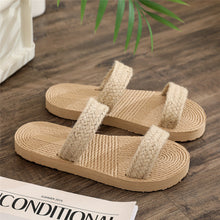 Lade das Bild in den Galerie-Viewer, Urlaub Hausschuhe für Frauen, Leinen Blume Dekor Flip Flops

