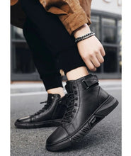 Lade das Bild in den Galerie-Viewer, Robuste Herren-Lederstiefel aus schwarzem Leder
