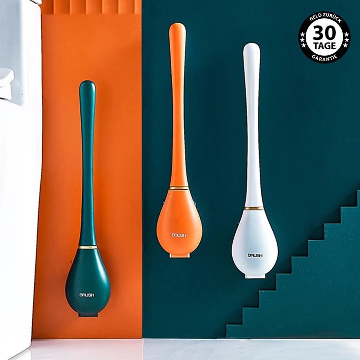 Hygienische Toilettenbürste aus Silikon mit Halterung - stilvoll, hochwertig & langlebig, Grün_Orange_Weiß_Testsieger