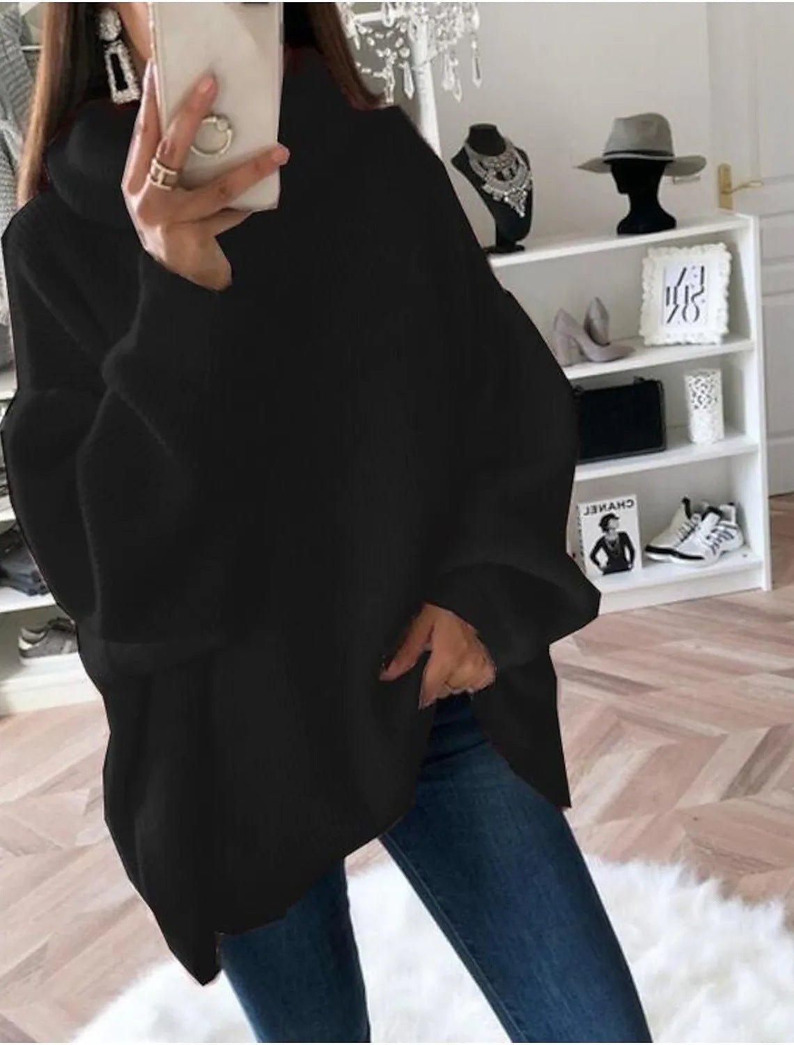 WOLF Fashion Solid Patchwork Rollkragenpullover