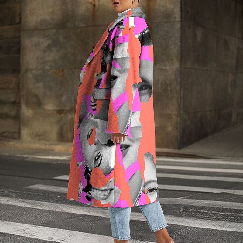 WOLF Bedruckt Wende Kragen Mantel