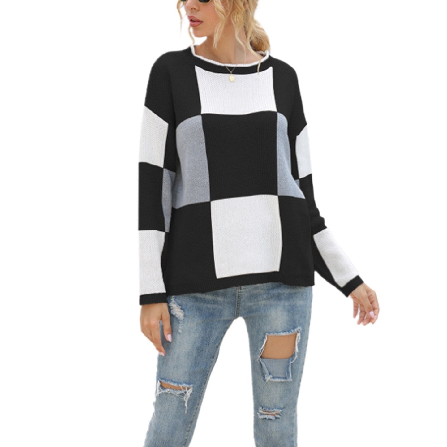 WOLF Blockkarierter Pullover