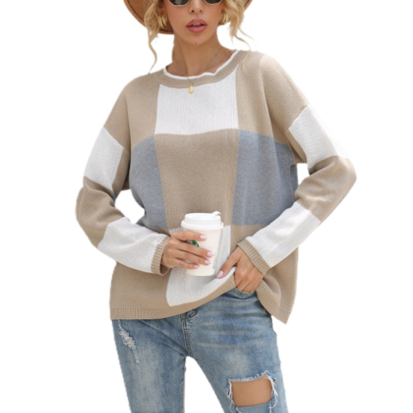 WOLF Blockkarierter Pullover