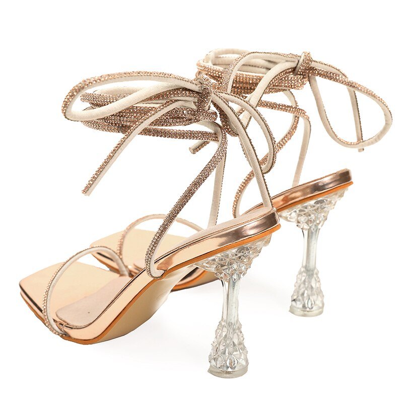 WOLF Kristall Strass Riemchen Heels