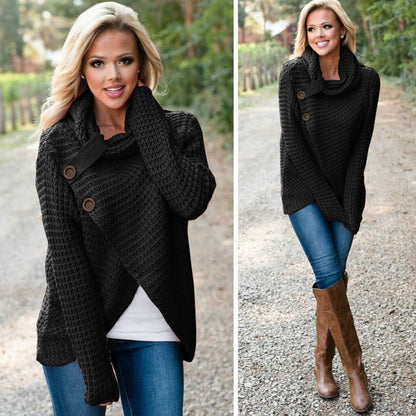 WOLF Langärmelig Schaltfläche Solider Pullover