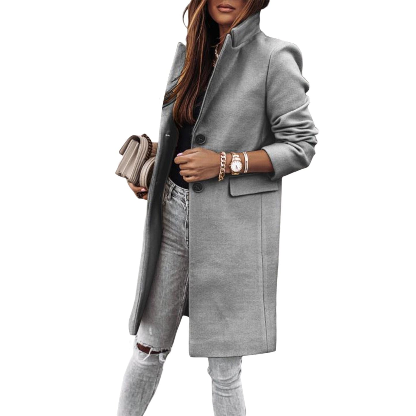 WOLF Langärmelige Wolle Knopf Mantel