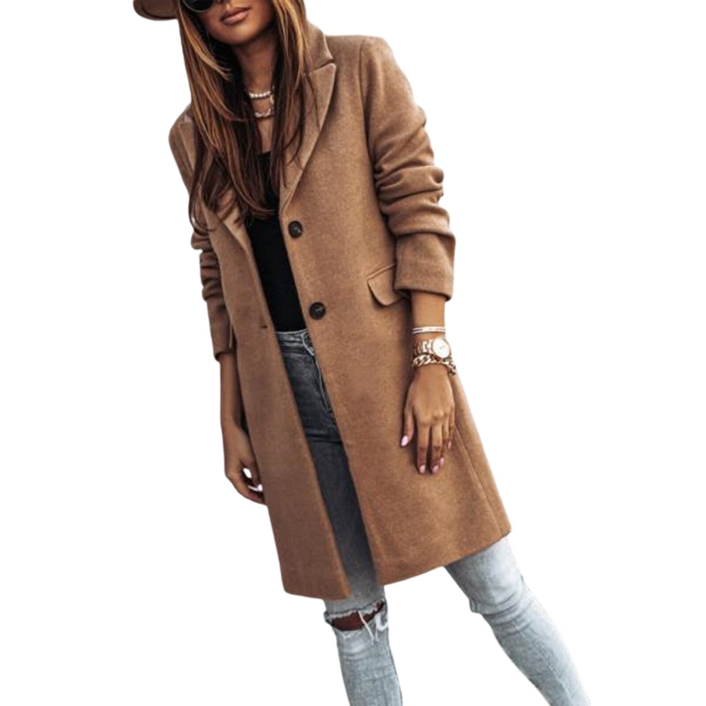 WOLF Langärmelige Wolle Knopf Mantel