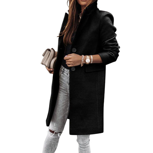 WOLF Langärmelige Wolle Knopf Mantel