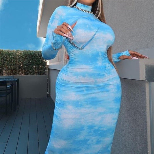 WOLF Langärmeliges Maxikleid mit Druck