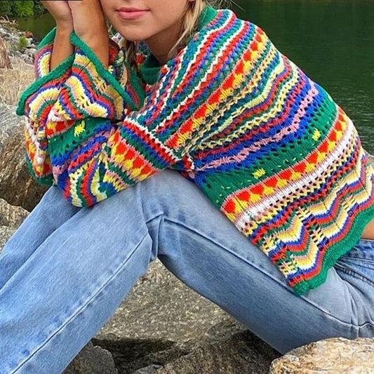 WOLF Lange Ärmel Buntes Pullover